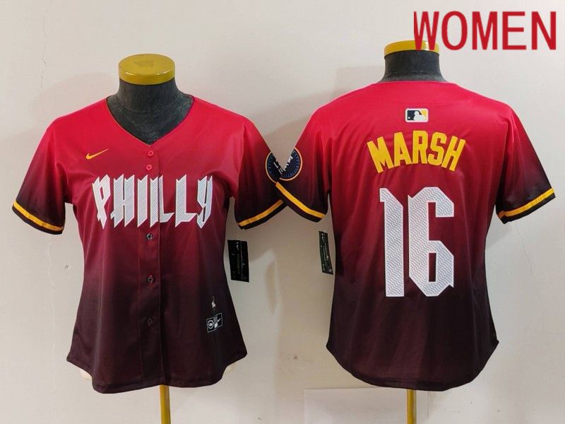Women Philadelphia Phillies #16 Marsh Red City Edition 2024 Nike MLB Jersey style 1->women mlb jersey->Women Jersey